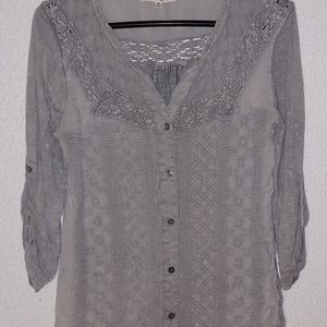 Anthropologie / Solitaire - Gray Mineral Wash, Button Down Shirt, Size Med
